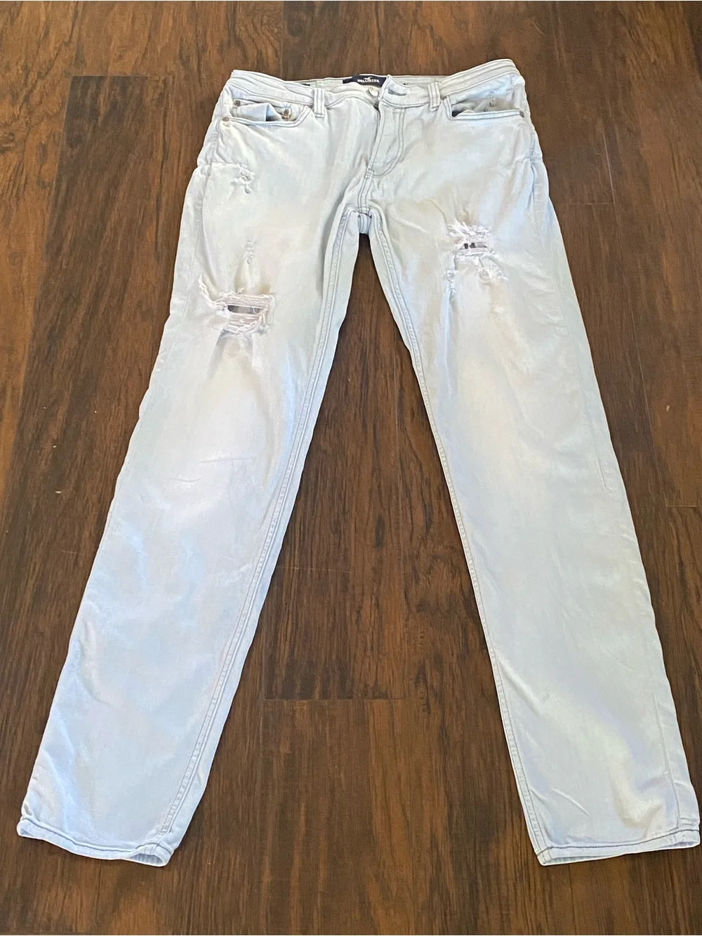 Mens Hollister California Pale Blue Distressed Stacked Skinny Jeans